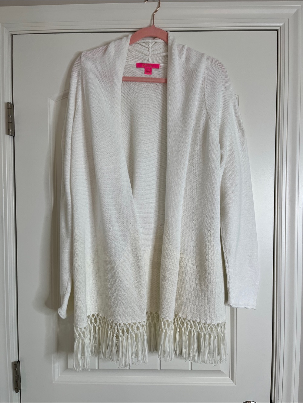 Lily Pulitzer-Tatum Cardigan Open-Front Fringe Hem Women's - White-XL